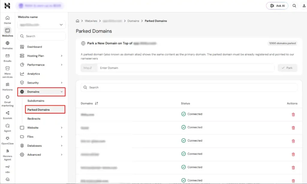 Hostinger Parked Domains