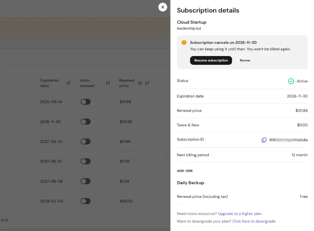 Hostinger Cloud Startup Plan Purchase Evidence